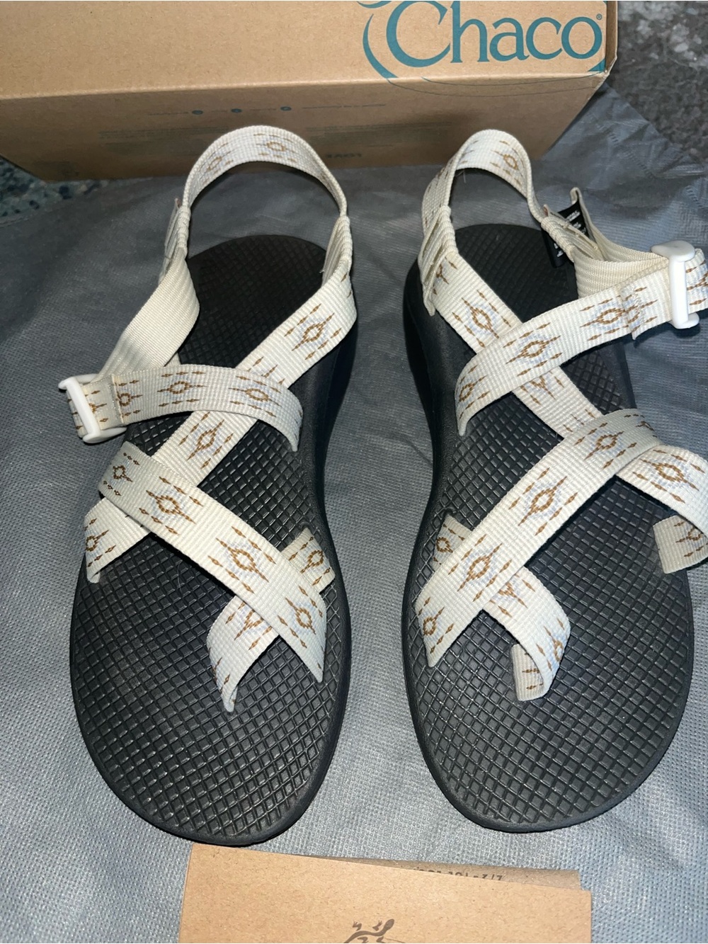 Chaco Women's Sandals in Cream and Black with Geometric Straps